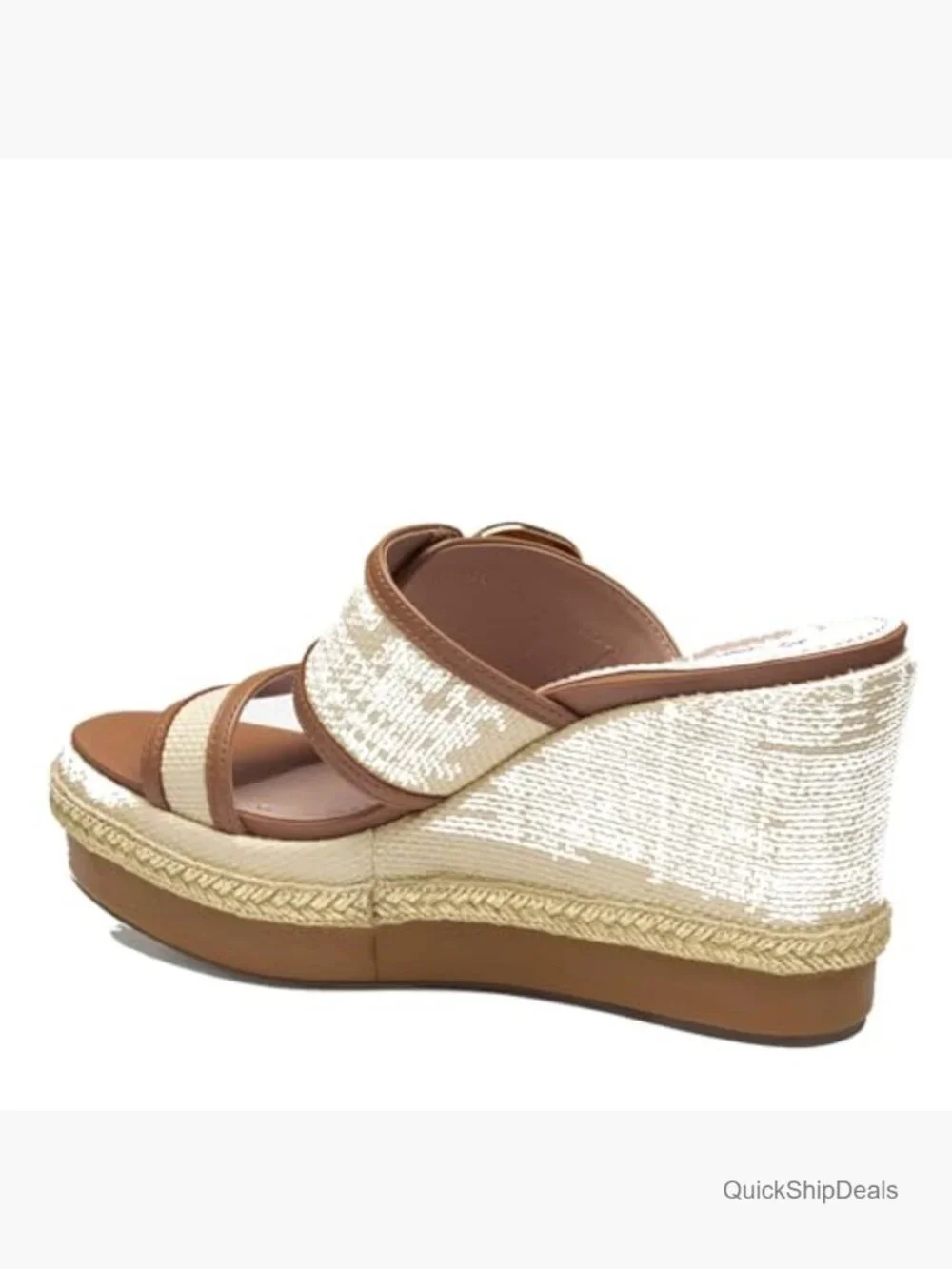 Nappa Leather Raffia Wedge Sandals with Buckle Strap
